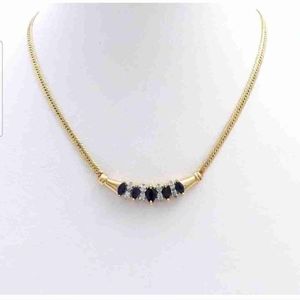 NEW 14K SOLID GOLD SAPPHIRE AND DIAMOND NECKLACE 16" MADE IN ITALY